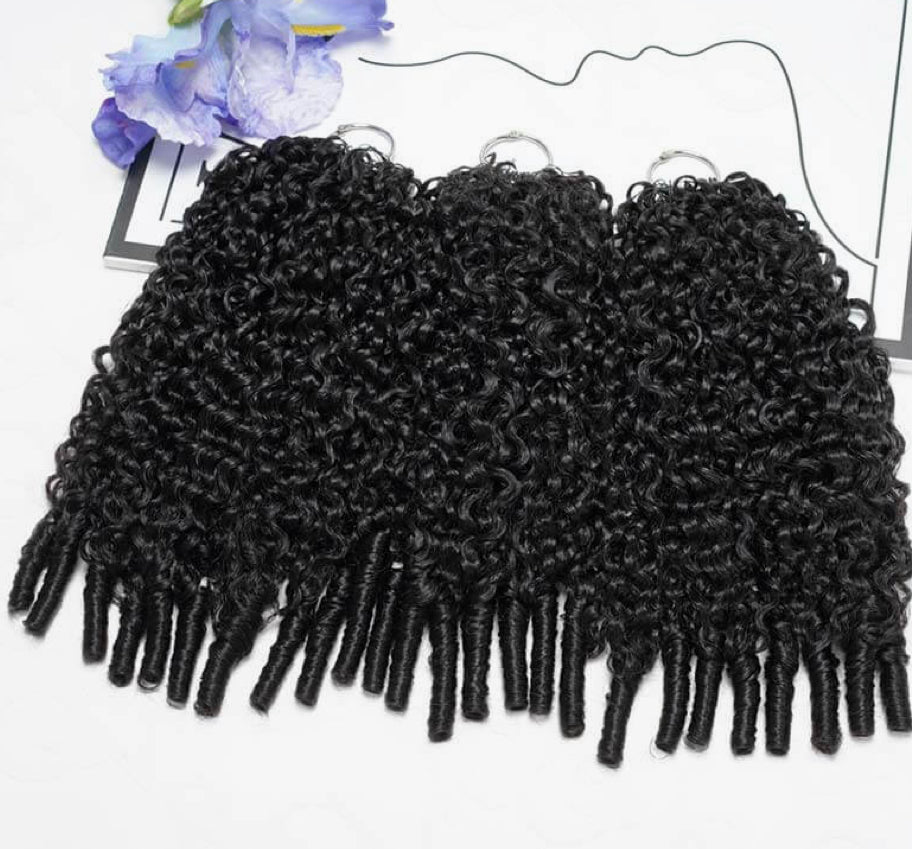 2 packs of BERMUSE curly crochet hair - Natural Black Machine Made Feather Crochet Human Hair Extension.