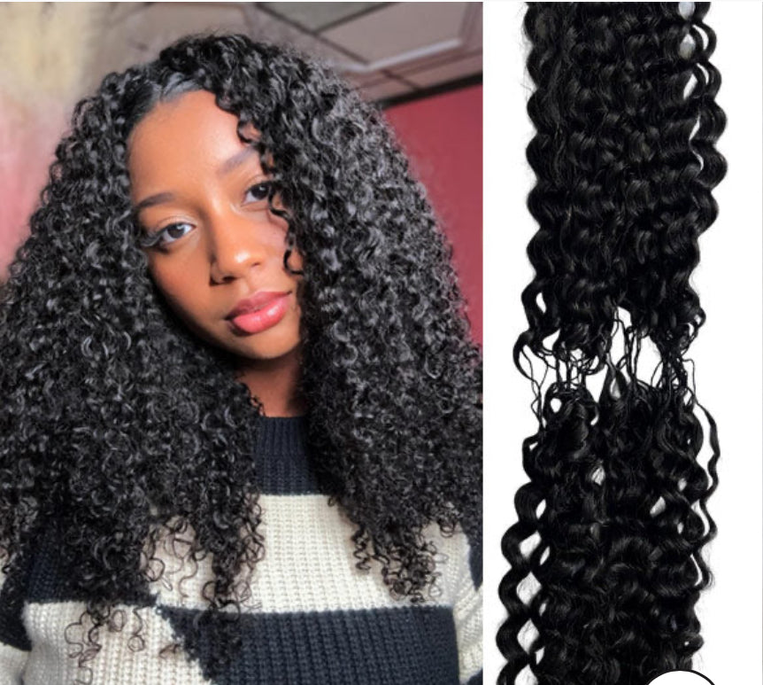 2 packs of BERMUSE curly crochet hair - Natural Black Machine Made Feather Crochet Human Hair Extension.