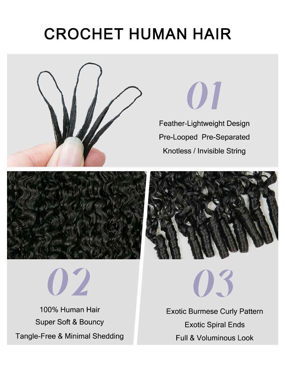 2 packs of BERMUSE curly crochet hair - Natural Black Machine Made Feather Crochet Human Hair Extension.